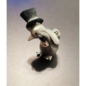 Vtg 1984 Hudson Fine Pewter Penguin W/ Top Hat & Flower Bouquet Figurine 3435